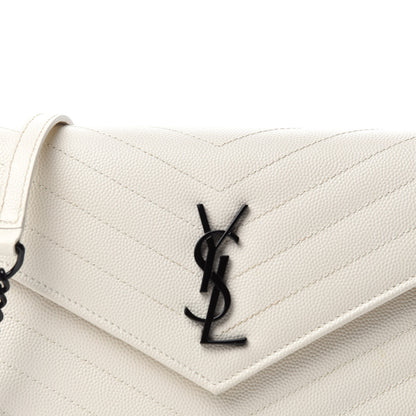 Saint Laurent Grain De Poudre Matelasse Chevron Monogram Envelope Chain Wallet Dove White 11 of 11