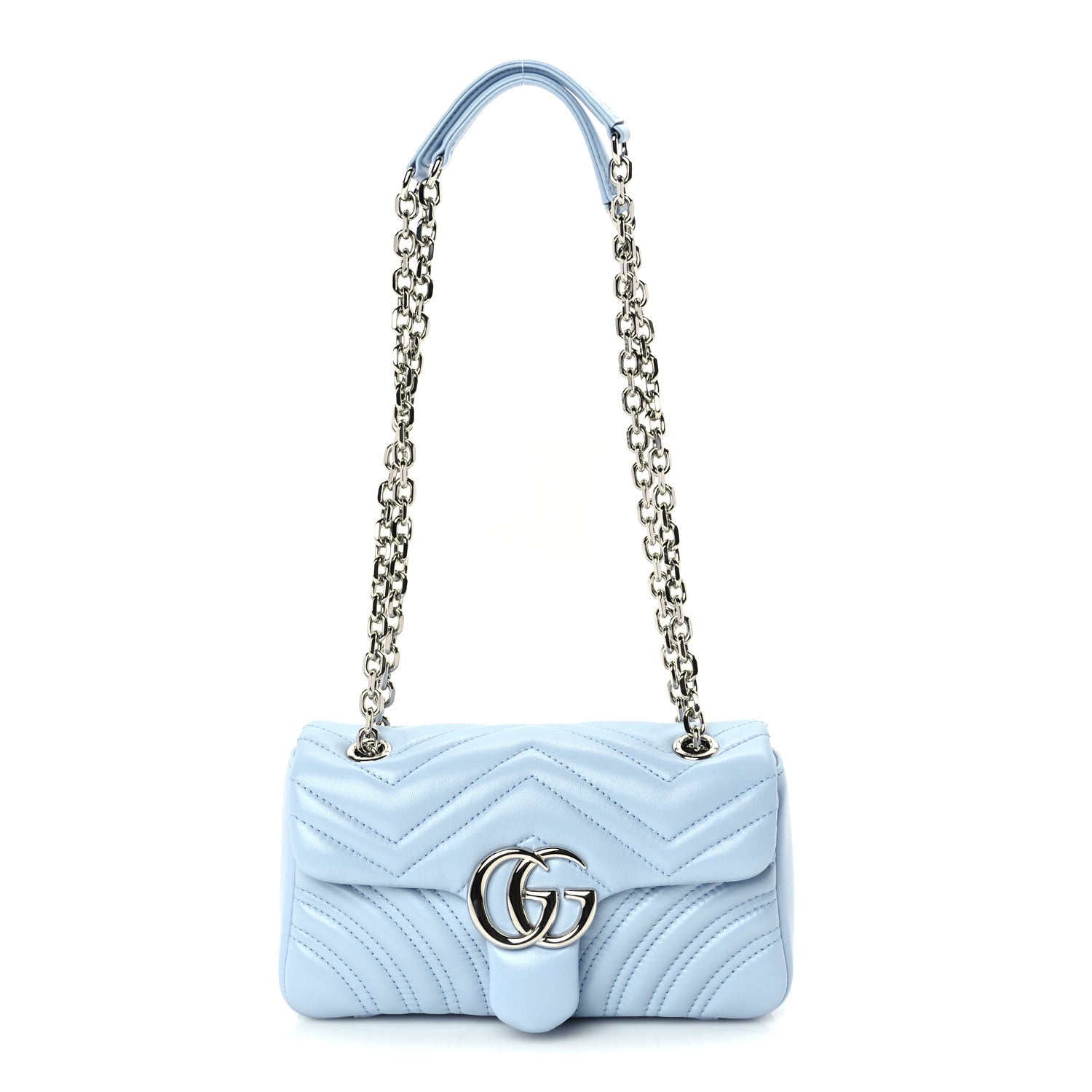 Gucci Lambskin Matelasse Small GG Marmont Shoulder Bag Light Blue 1 of 8