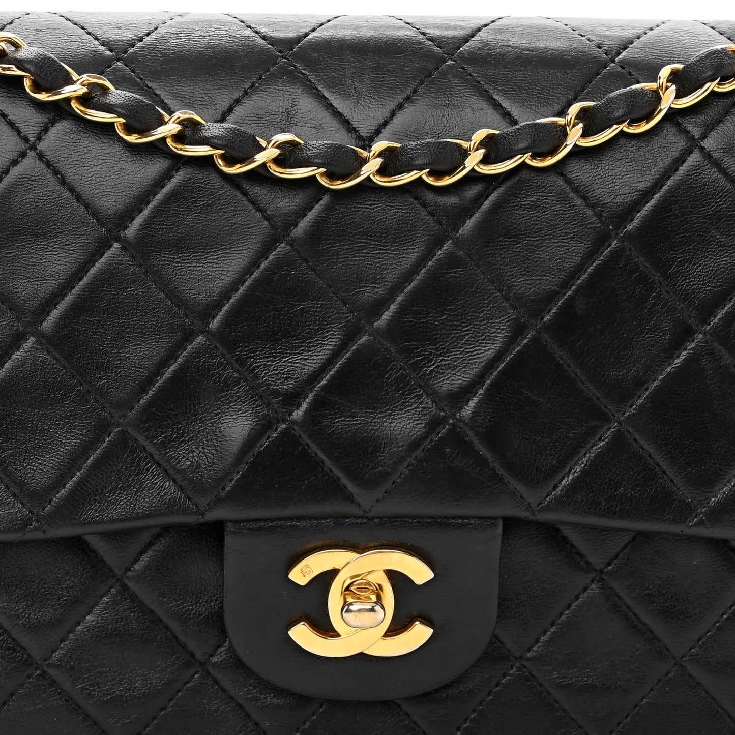 Lambskin Quilted Medium Double Flap Black