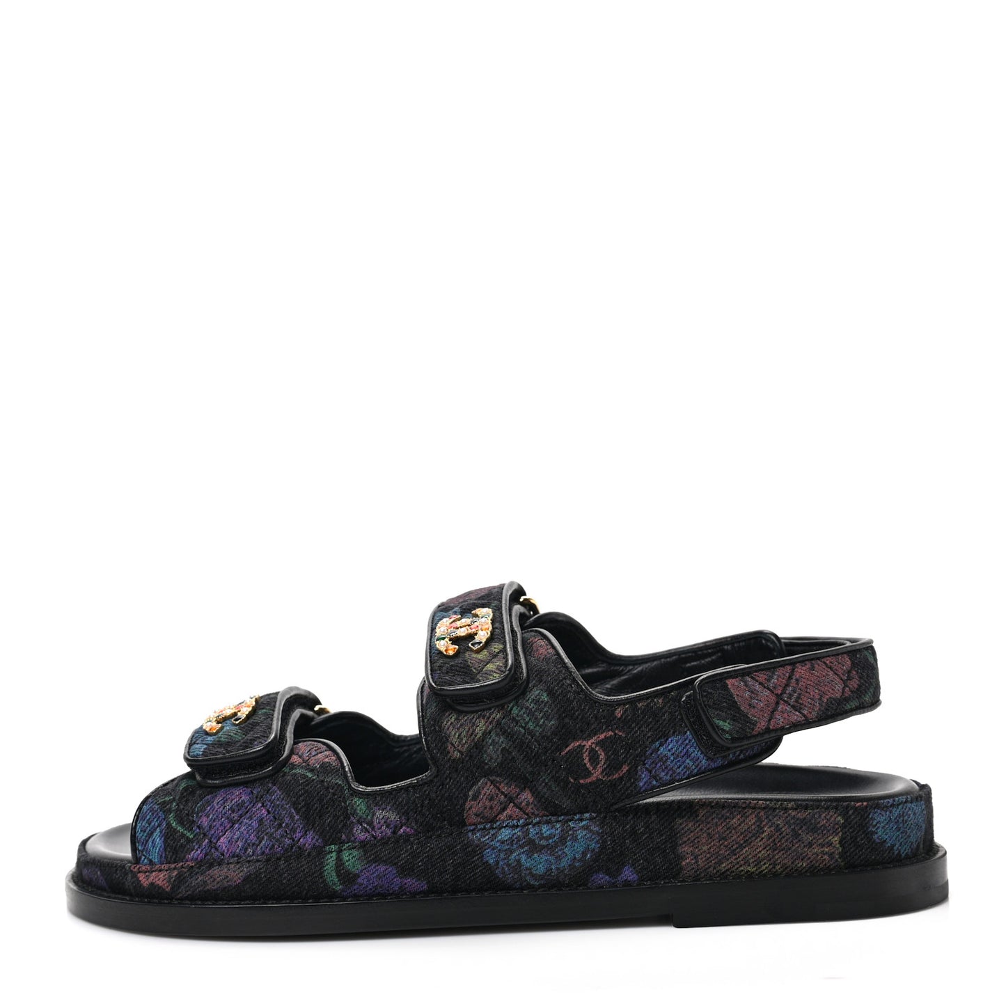 Denim Quilted Dad Sandals 38 Black Multicolor
