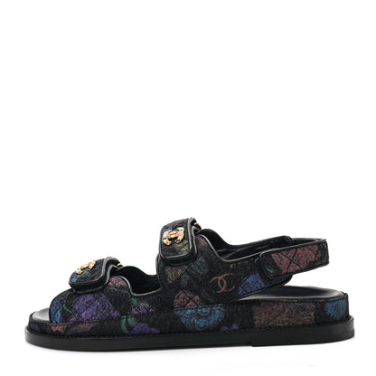 Chanel Denim Quilted Dad Sandals 38 Black Multicolor 1 of 9
