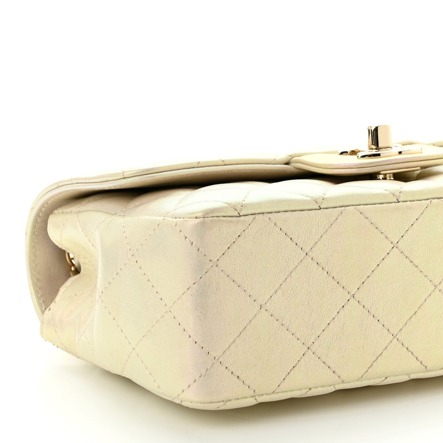 Iridescent Lambskin Quilted Mini Rectangular Flap Ivory