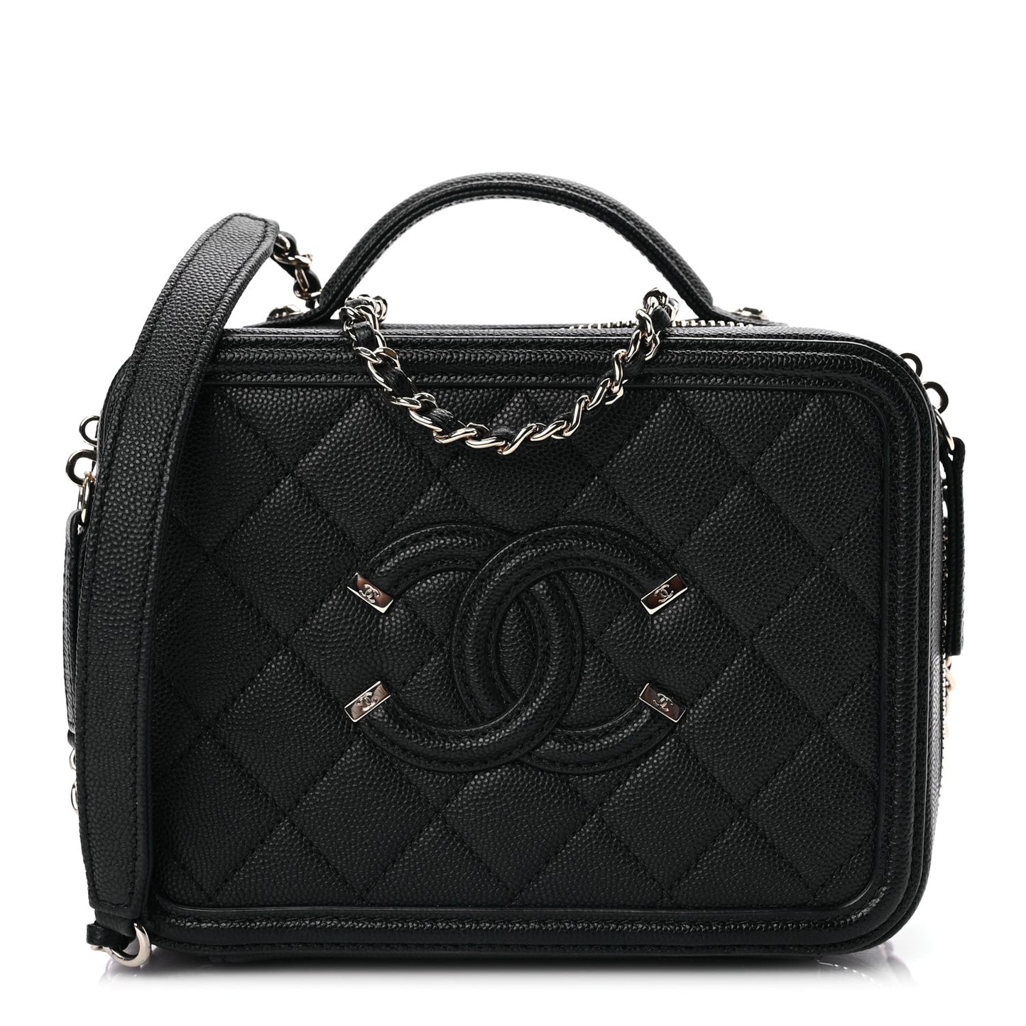 Caviar Quilted Small CC Filigree Vanity Case Black