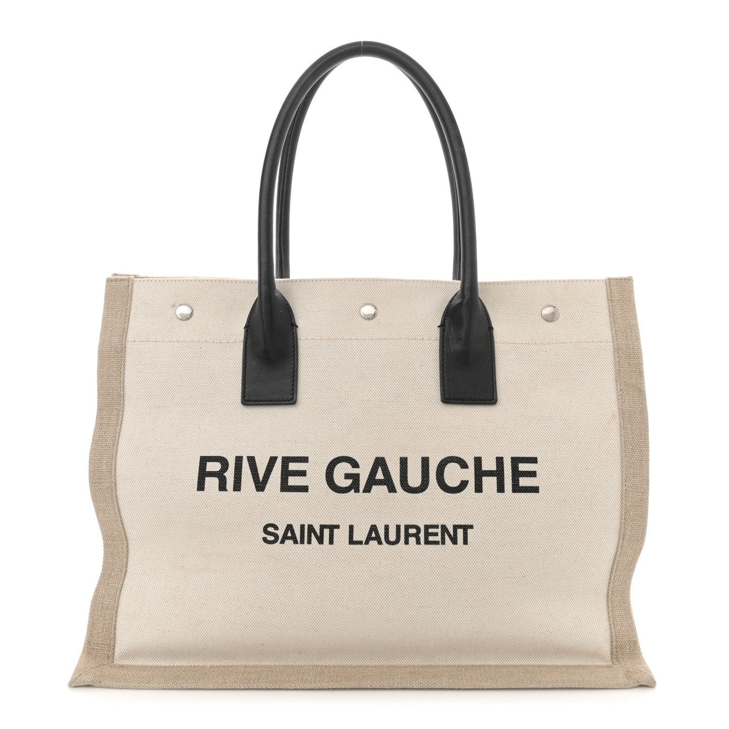 Linen Calfskin Small Rive Gauche Tote Greggio Natural