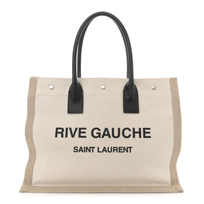 Saint Laurent Linen Calfskin Small Rive Gauche Tote Greggio Natural 1 of 7
