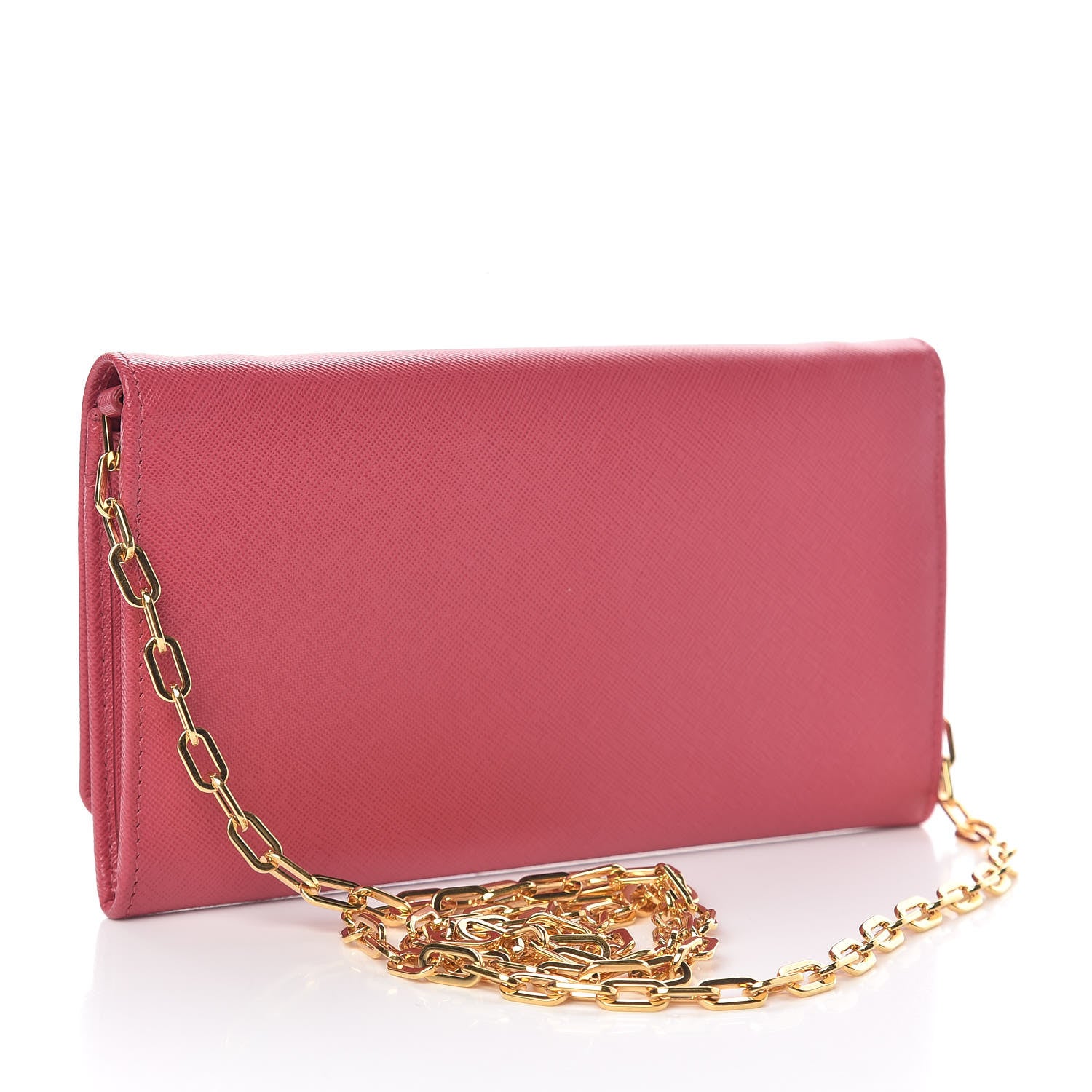 Prada Saffiano Metal Oro Chain Wallet Peonia 3 of 12