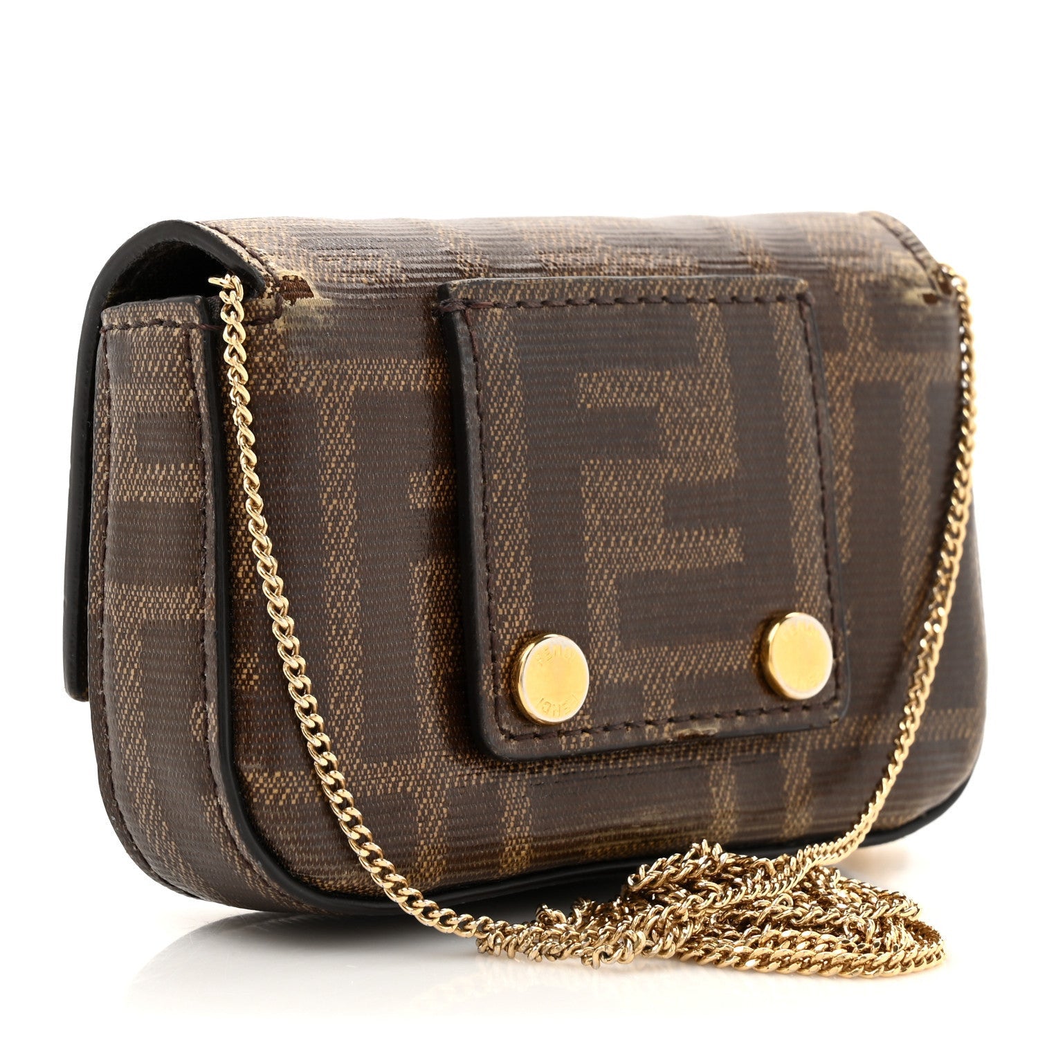 Fendi Glazed Fabric FF 1974 Nano Baguette Belt Charm Mogano Panna 3 of 7