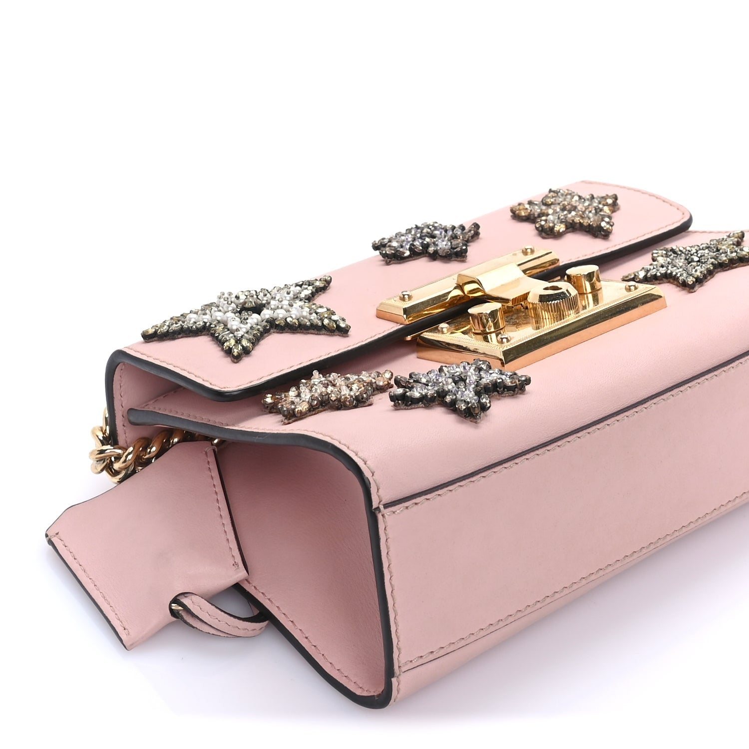 Gucci Calfskin Crystal Star Embroidered Small Padlock Shoulder Bag  Perfect Pink Multicolor 7 of 7