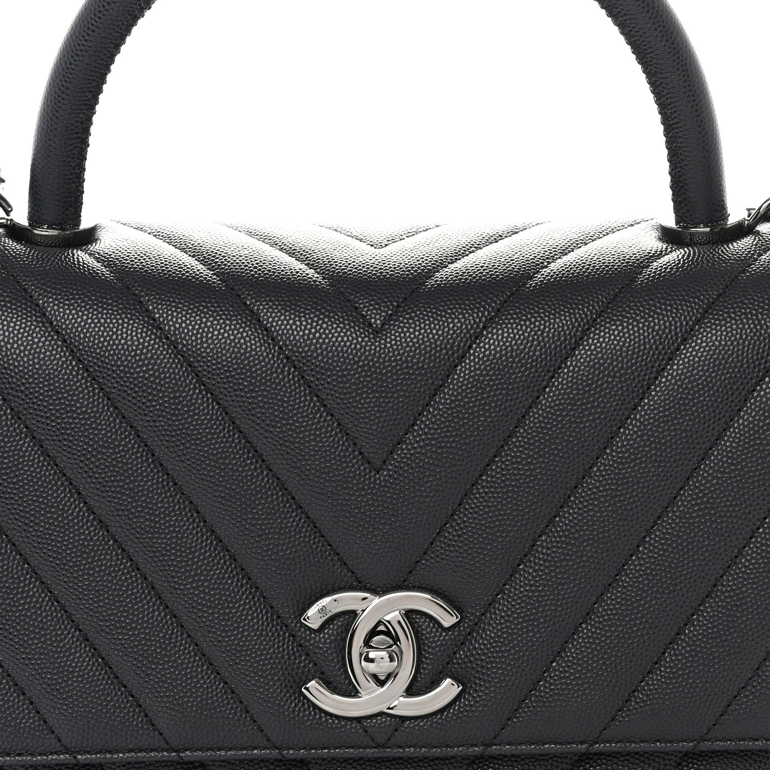 Chanel Caviar Chevron Quilted Small Coco Handle Flap Dark Grey 8 of 10