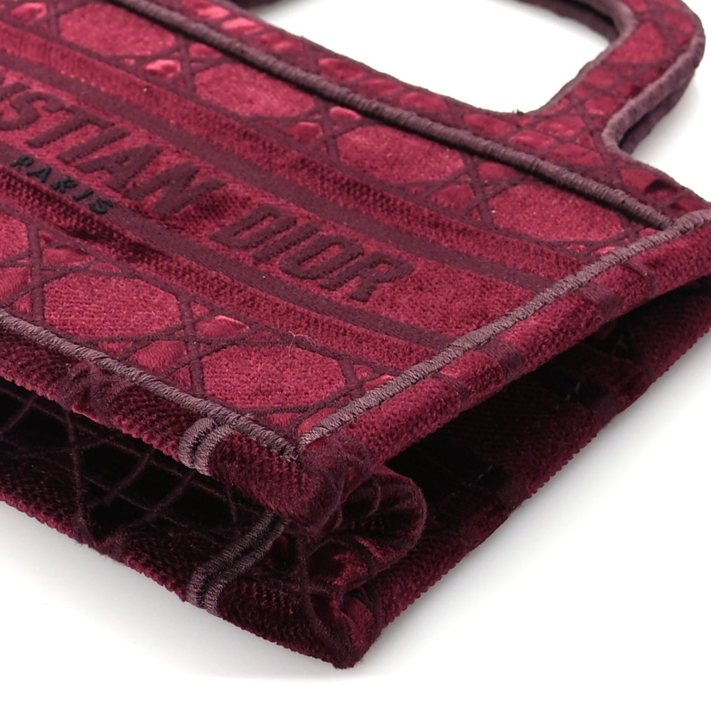 Velvet Cannage Embroidered Mini Book Tote  Burgundy