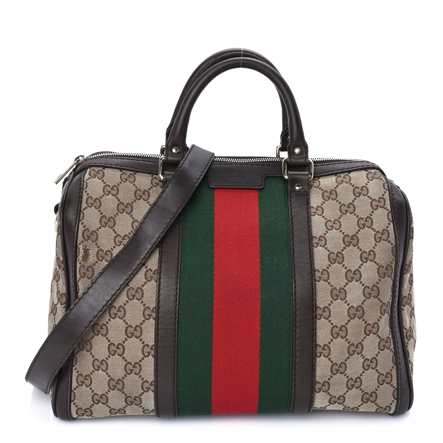 Gucci Monogram Selleria Calfskin Vintage Web Medium Boston Beige Ebony Cocoa Beige Ebony Cocoa 1 of 7
