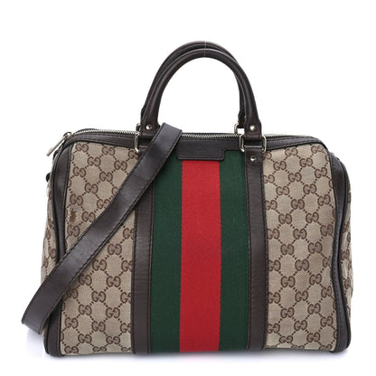 Gucci Monogram Selleria Calfskin Vintage Web Medium Boston Beige Ebony Cocoa Beige Ebony Cocoa 1 of 7