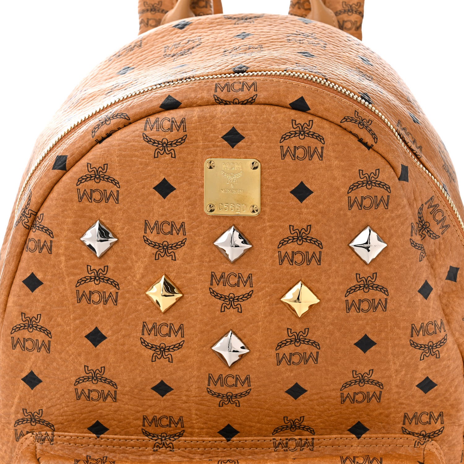 MCM Visetos Medium Sprinkle Stud Stark Backpack Cognac 8 of 11