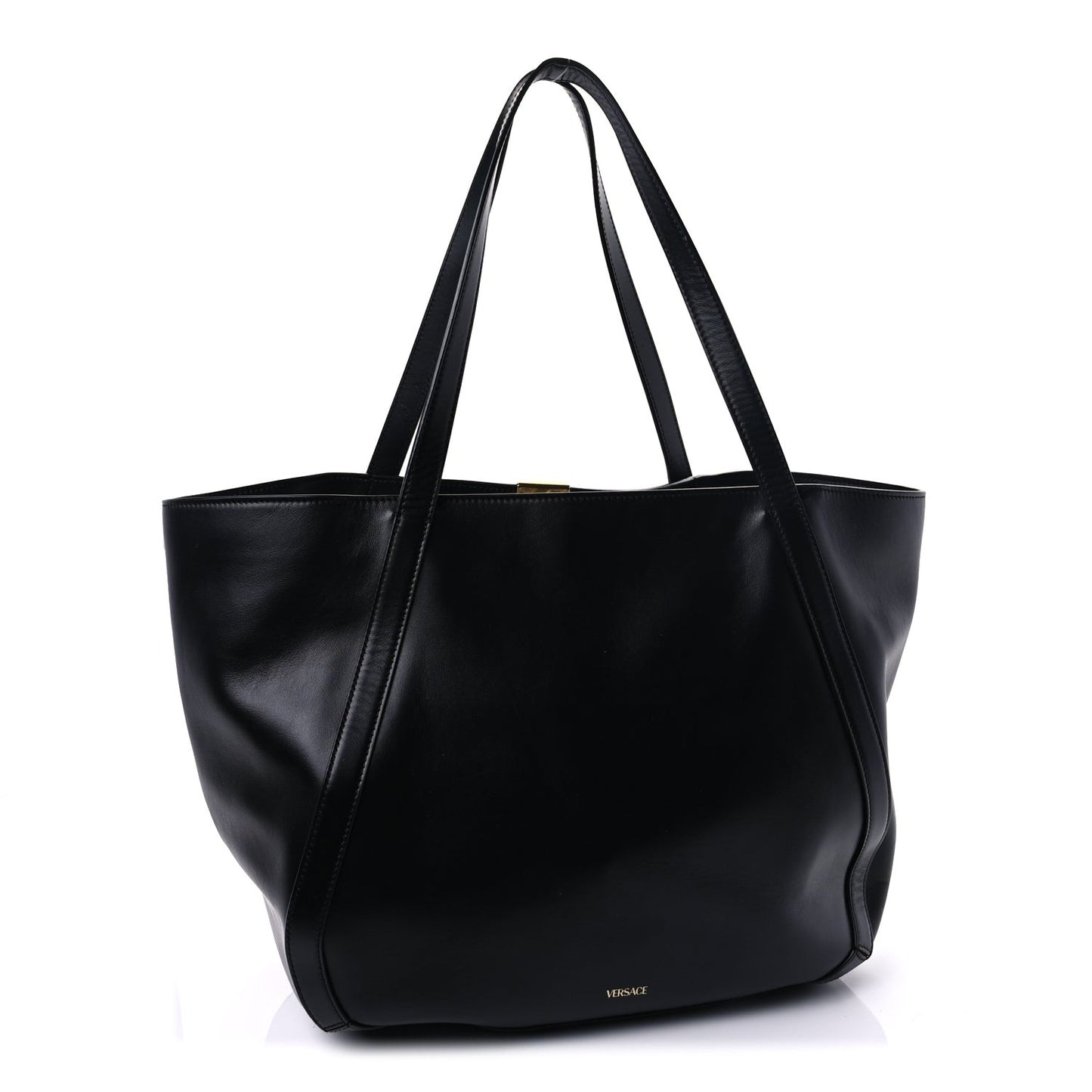 Calfskin Greca Goddess Tote Bag Black