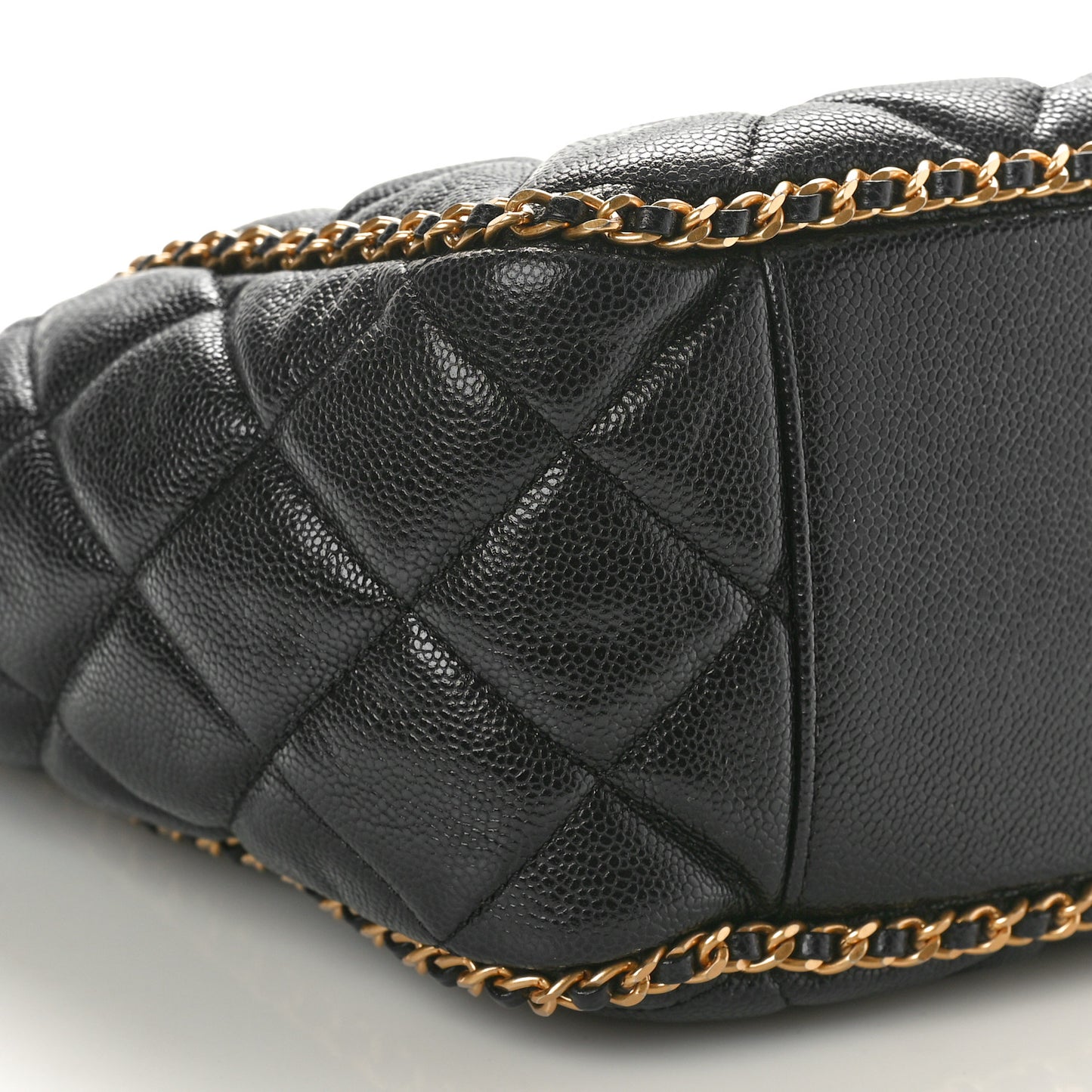 Caviar Quilted Chain Around Multi Chain Bucket Drawstring Bag Black
