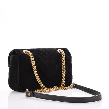 Gucci Velvet Matelasse Mini GG Marmont Shoulder Bag Black 3 of 7
