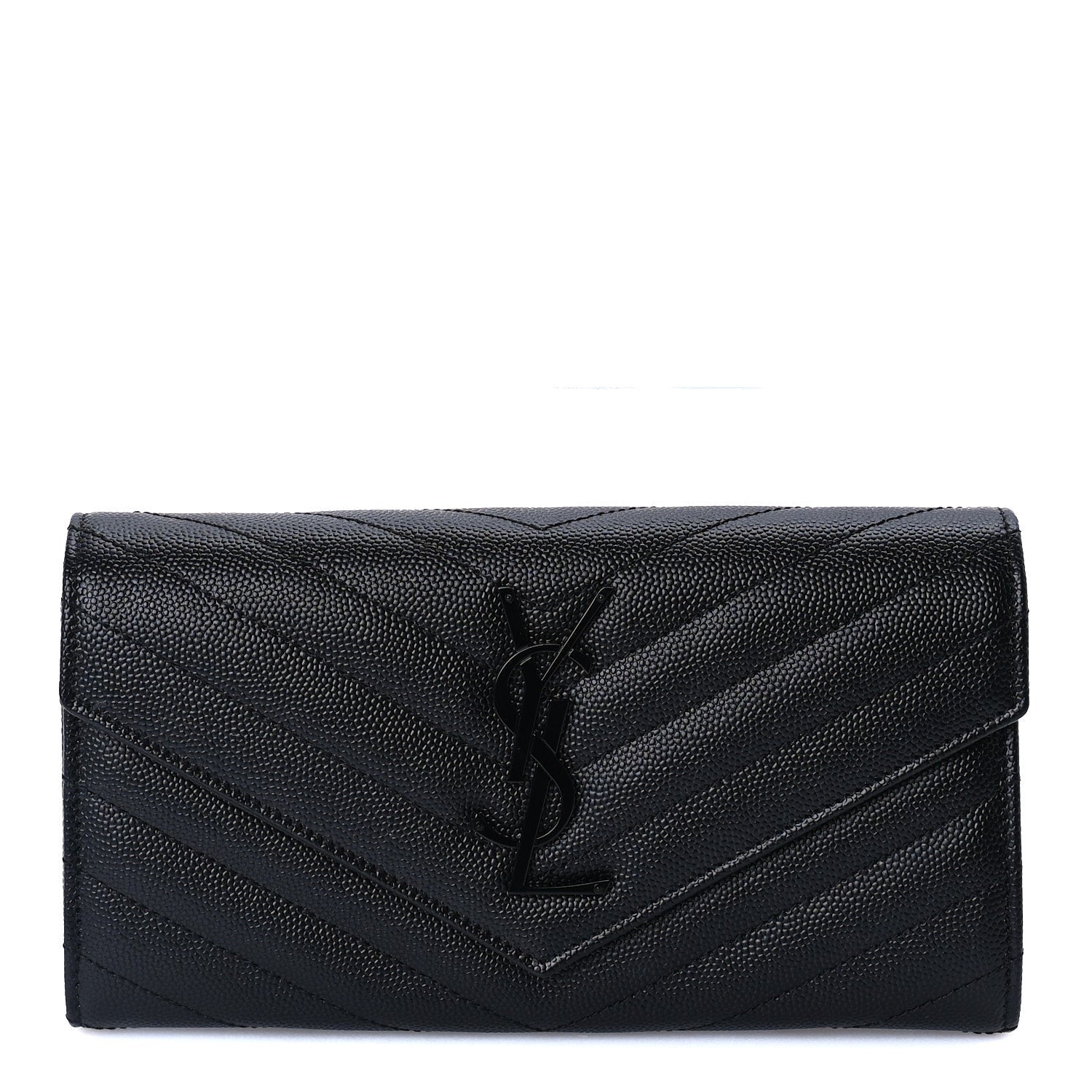Saint Laurent Grain De Poudre Matelasse Chevron Monogram Flap Wallet Black 1 of 7