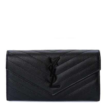 Saint Laurent Grain De Poudre Matelasse Chevron Monogram Flap Wallet Black 1 of 7