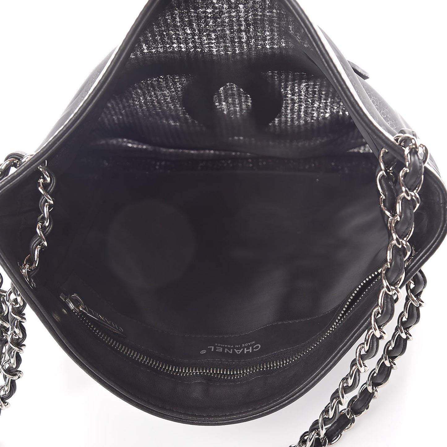 Calfskin Mesh Hidden Sequin CC Tote Black