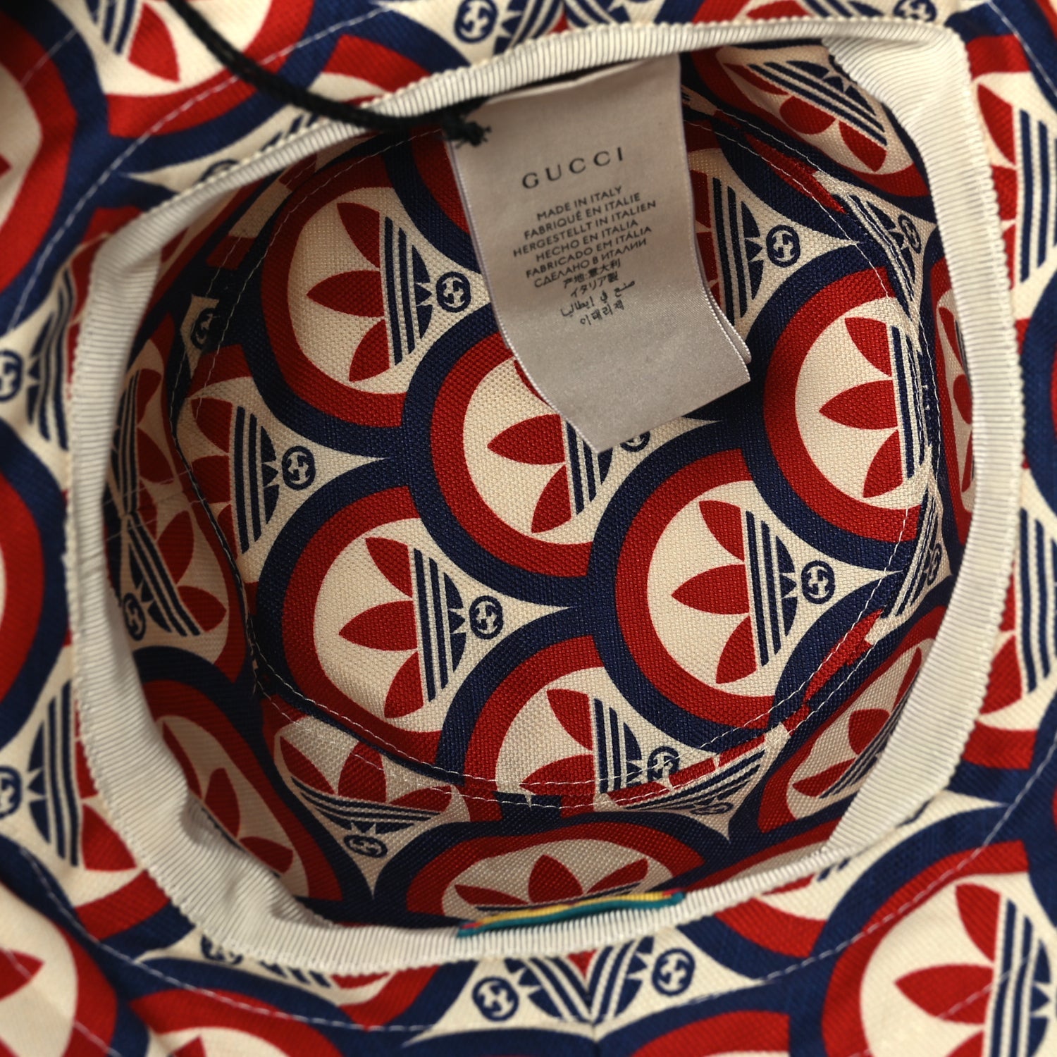 Gucci X ADIDAS Canvas Trefoil Interlocking G Bucket Hat M Red White Blue 6 of 7