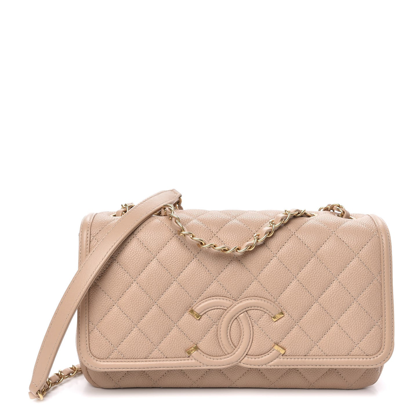 Caviar Quilted Medium CC Filigree Flap Beige