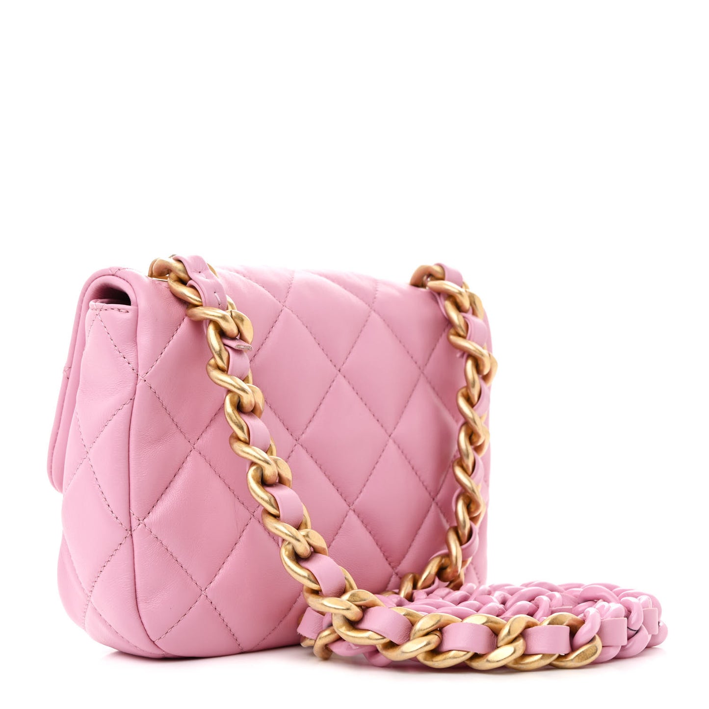 Lambskin Quilted Mini Lacquered Chain Flap Pink
