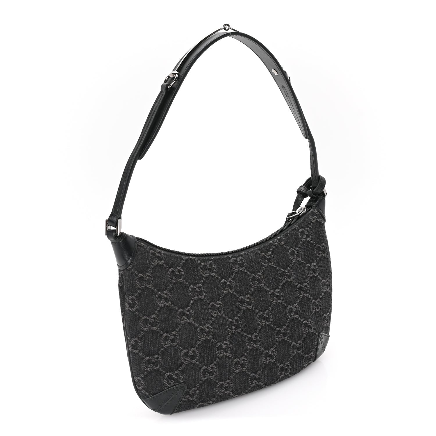 Gucci Jacquard Black Denim GG Monogram Horsebit Slim Small Shoulder Bag Black Grey 2 of 8
