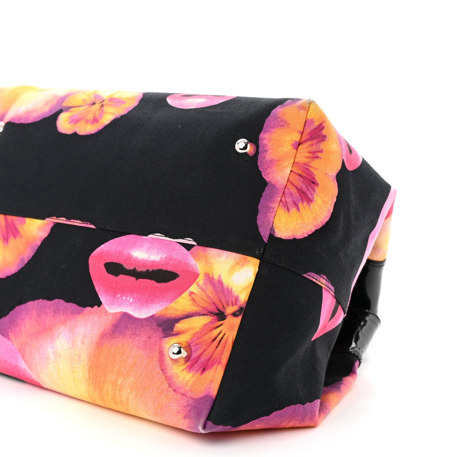 Christian Dior Patent Crystal Embellished Canvas Lips Print Tote Black Multicolor 18 of 26