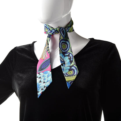 Hermes Silk The Savana Dance Twilly Rose Indien Indigo Vert 2 of 5