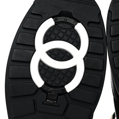 Chanel Calfskin Shearling CC Lace Up Boots 36.5 Black 7 of 9