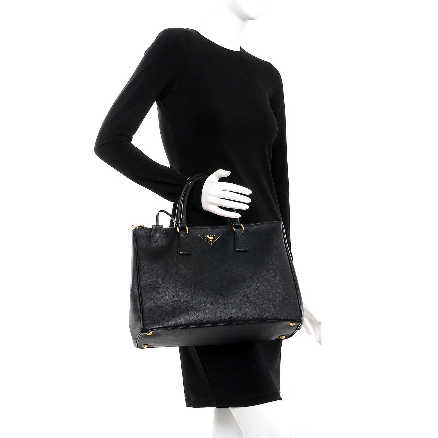 Saffiano Large Galleria Double Zip Tote Black