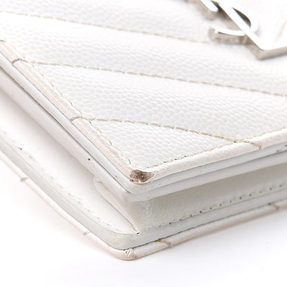 Saint Laurent Grain De Poudre Matelasse Chevron Monogram Card Case White 7 of 11