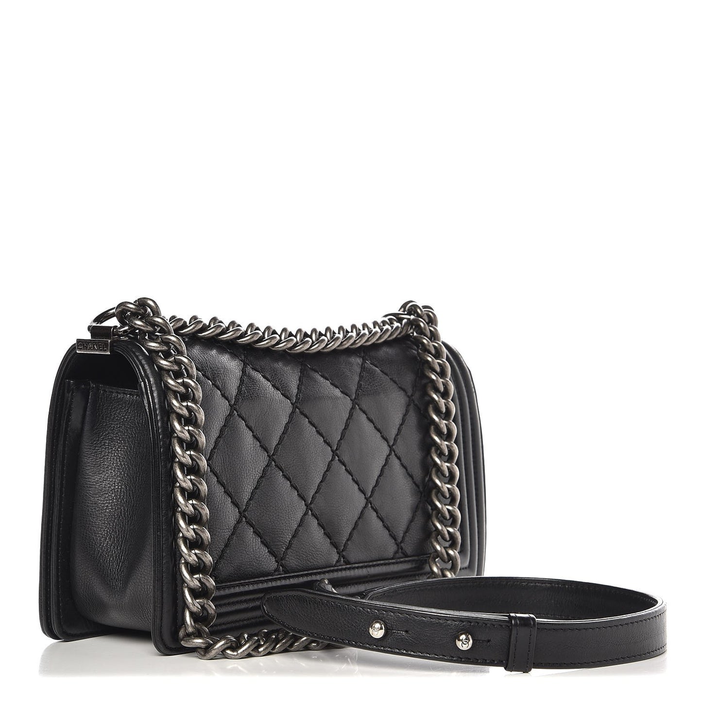 Calfskin Double Stitch Medium Boy Flap Black