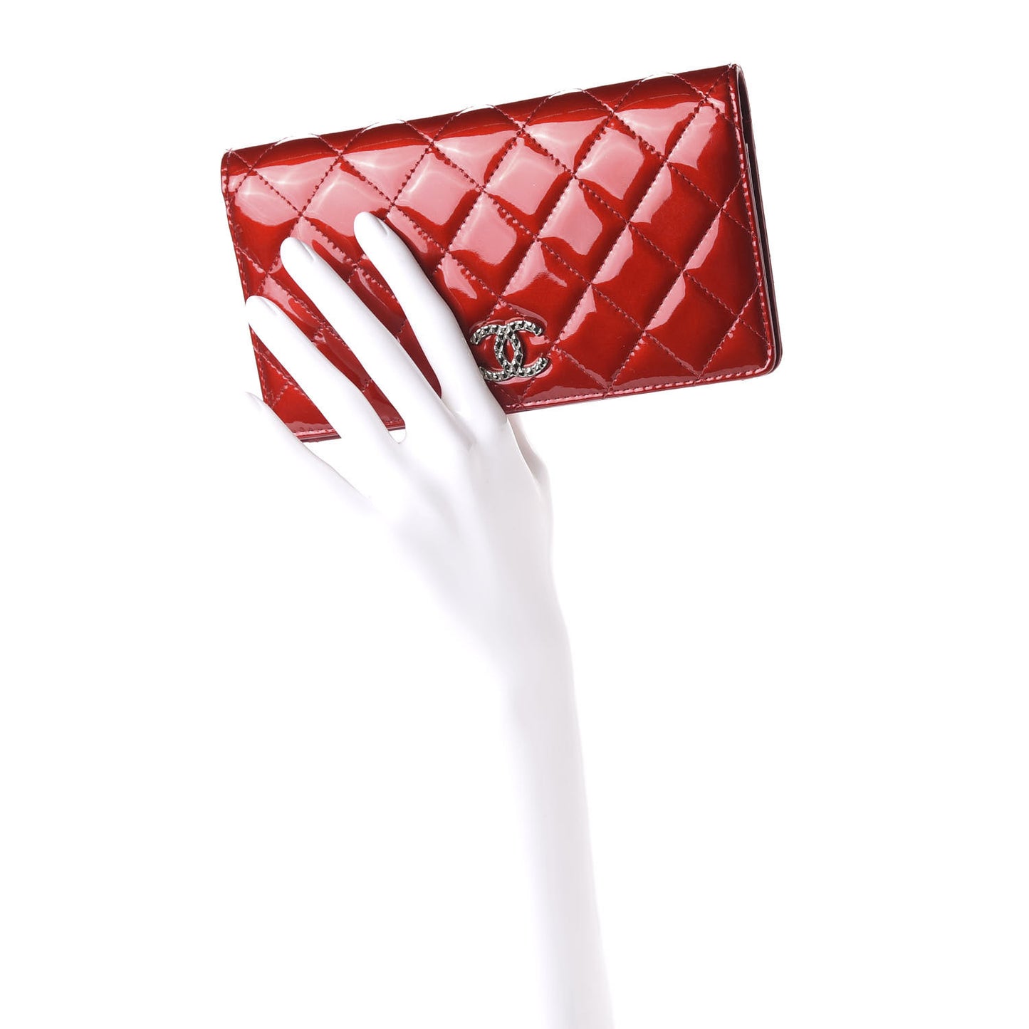 Patent Quilted Brilliant Yen Wallet Red