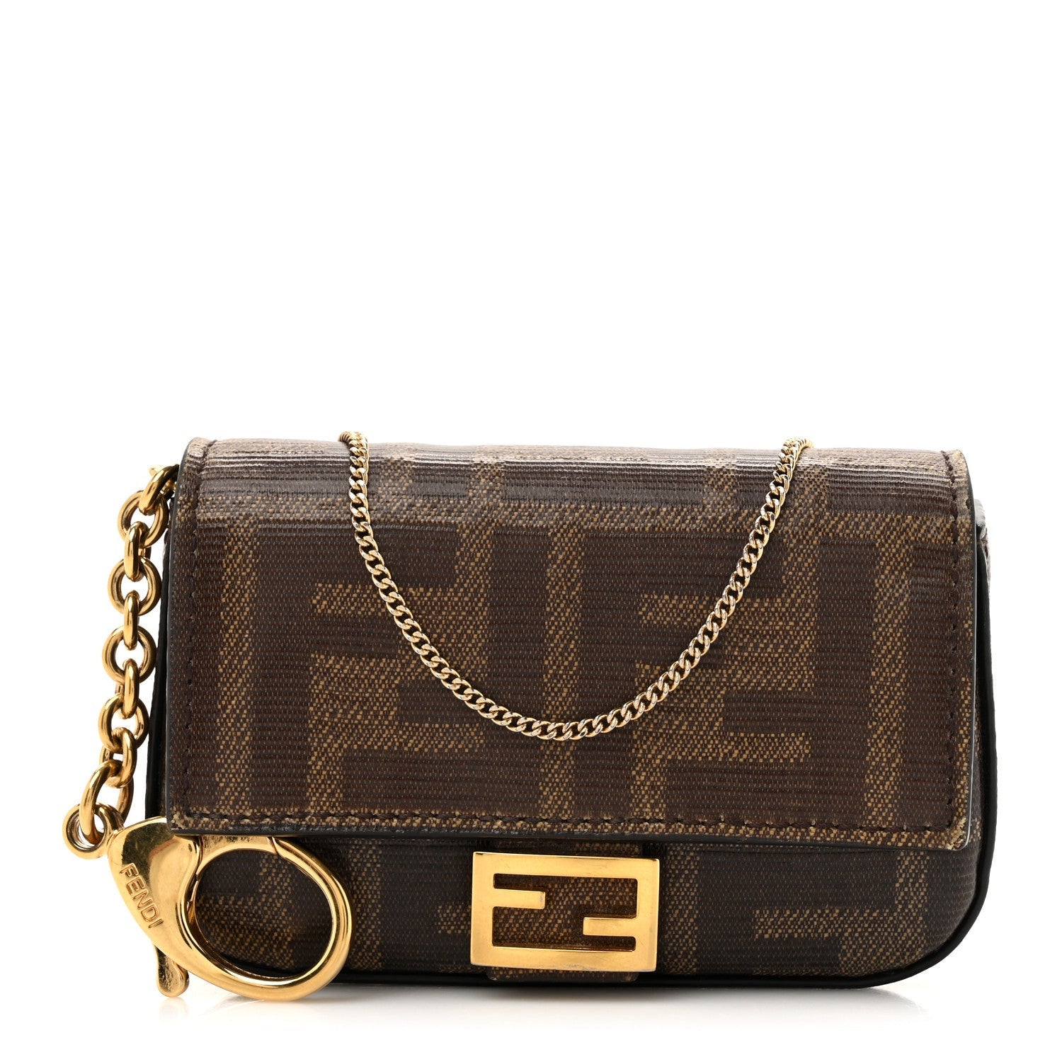 Fendi Glazed Fabric FF 1974 Nano Baguette Belt Charm Mogano Panna 1 of 7