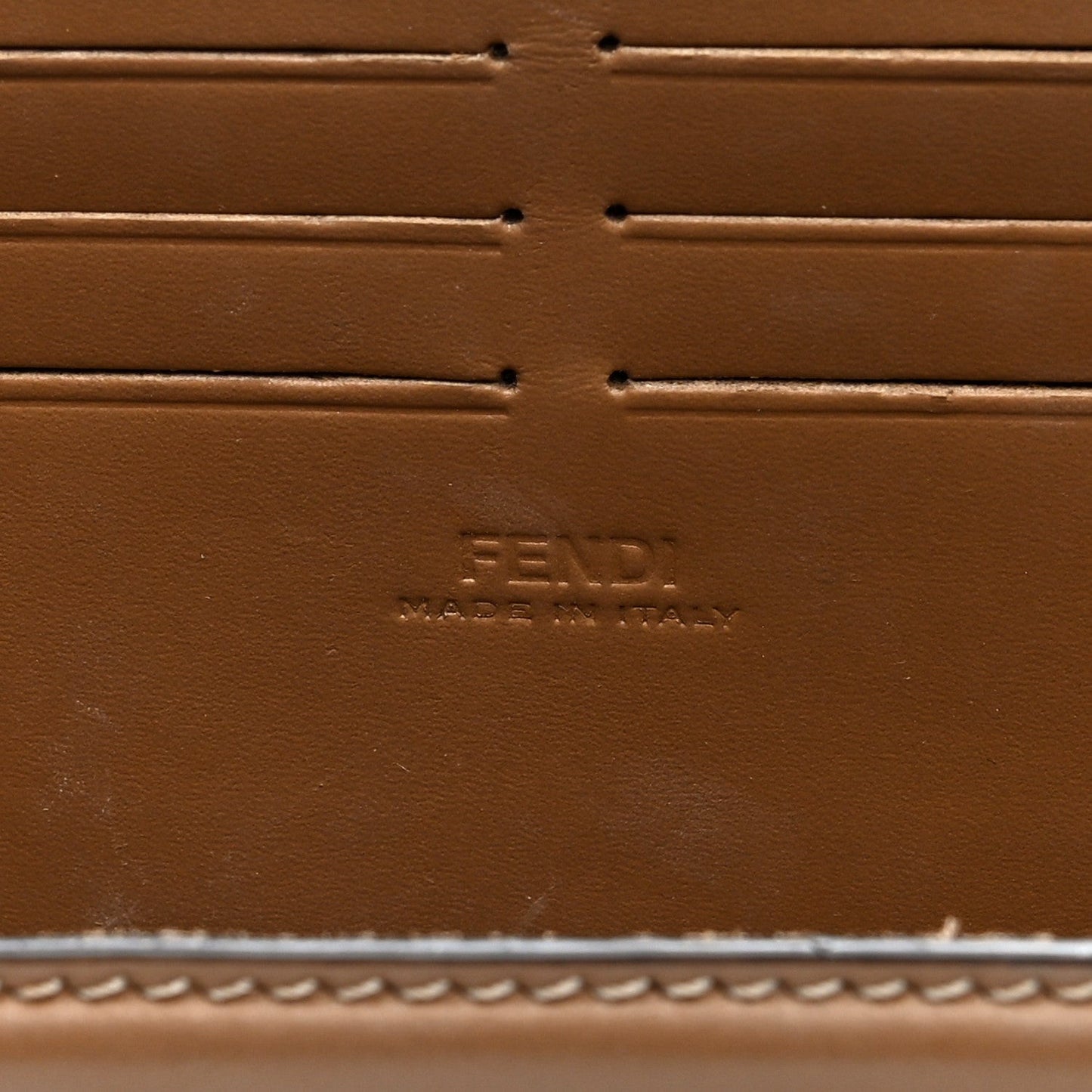 Recycled Fabric Jacquard Vitello King FF 1974 Baguette Soft Trunk Phone Pouch Tobacco Moro Sand