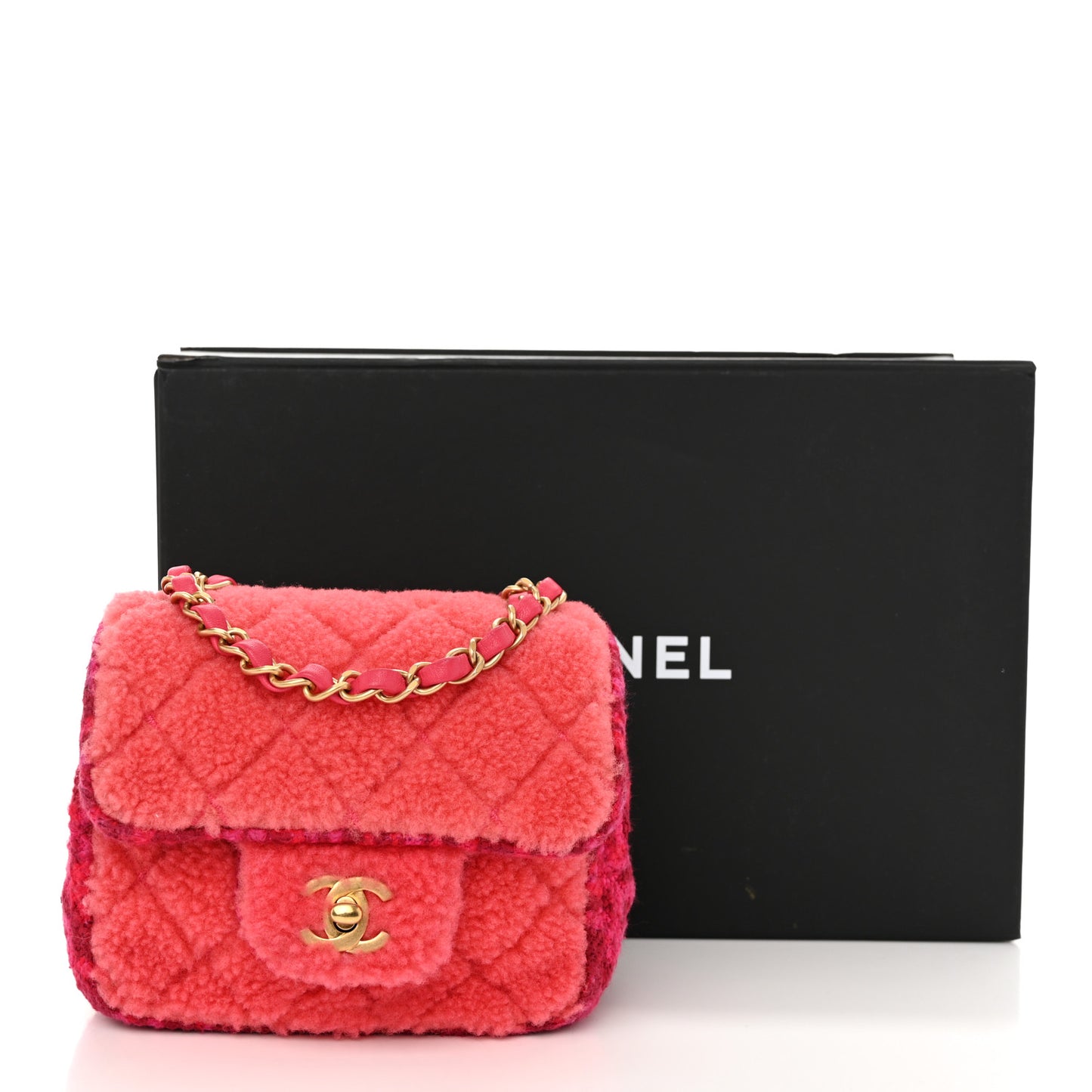 Shearling Tweed Quilted Mini Square Flap Bag Pink
