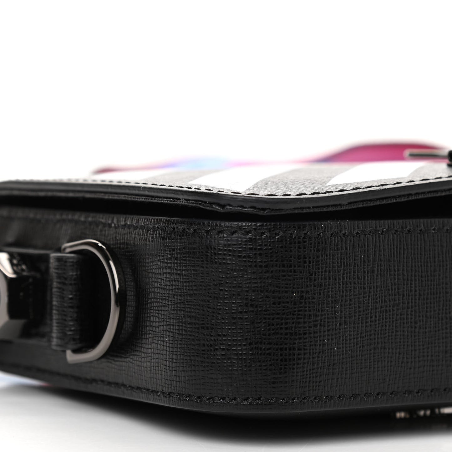 Saffiano Striped Mini Diag Binder Clip Bag Black White Indus