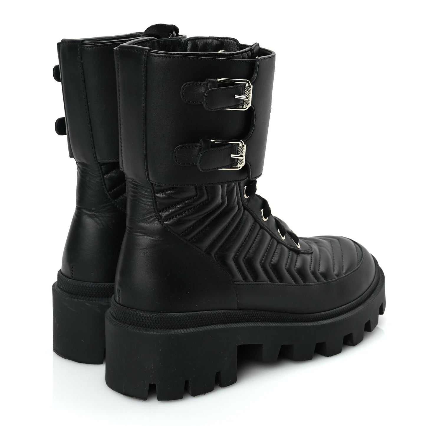Nappa Frances GG Matelasse Platform Combat Boots 37 Black