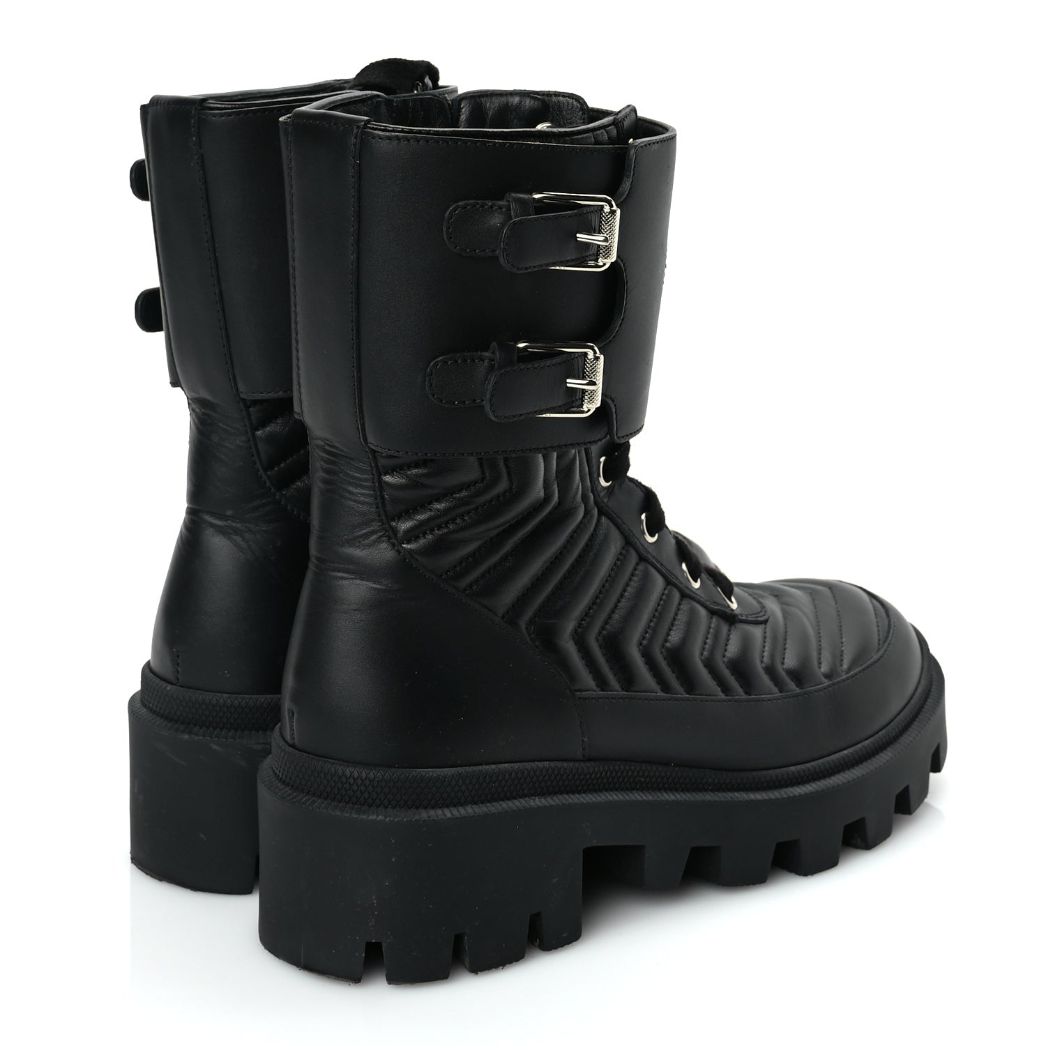 Gucci Nappa Frances GG Matelasse Platform Combat Boots 37 Black 4 of 8