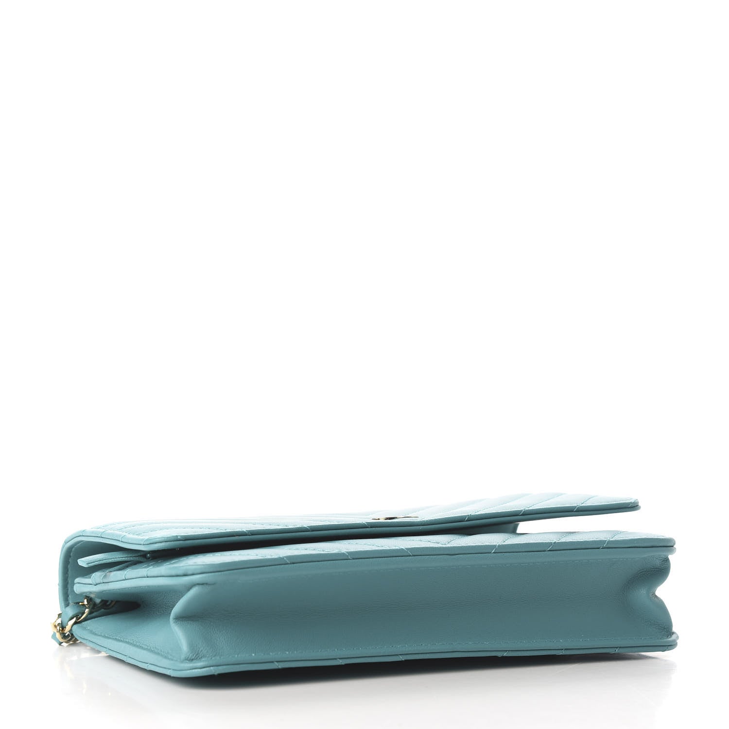 Chanel Lambskin Chevron Quilted Wallet On Chain WOC Turquoise 3 of 10