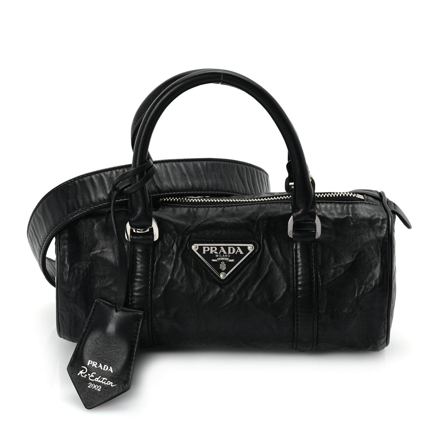 Prada Nappa Antique Re-Edition 2002 Barrel Shoulder Bag  Black 1 of 8