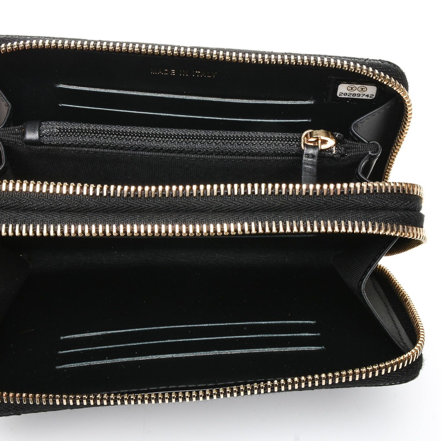 Caviar Quilted Large Gusset Double Zip Around Wallet Black