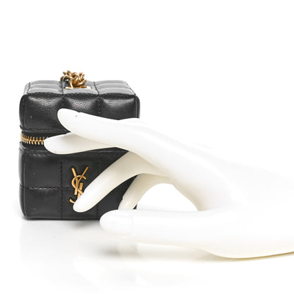 Saint Laurent Lambskin Cassandre Matelasse Carre Mini Cube On Chain Black 2 of 11