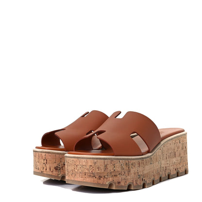 Hermes Calfskin Cork Eze 30 Sandals 37 Marron Glaise 2 of 8