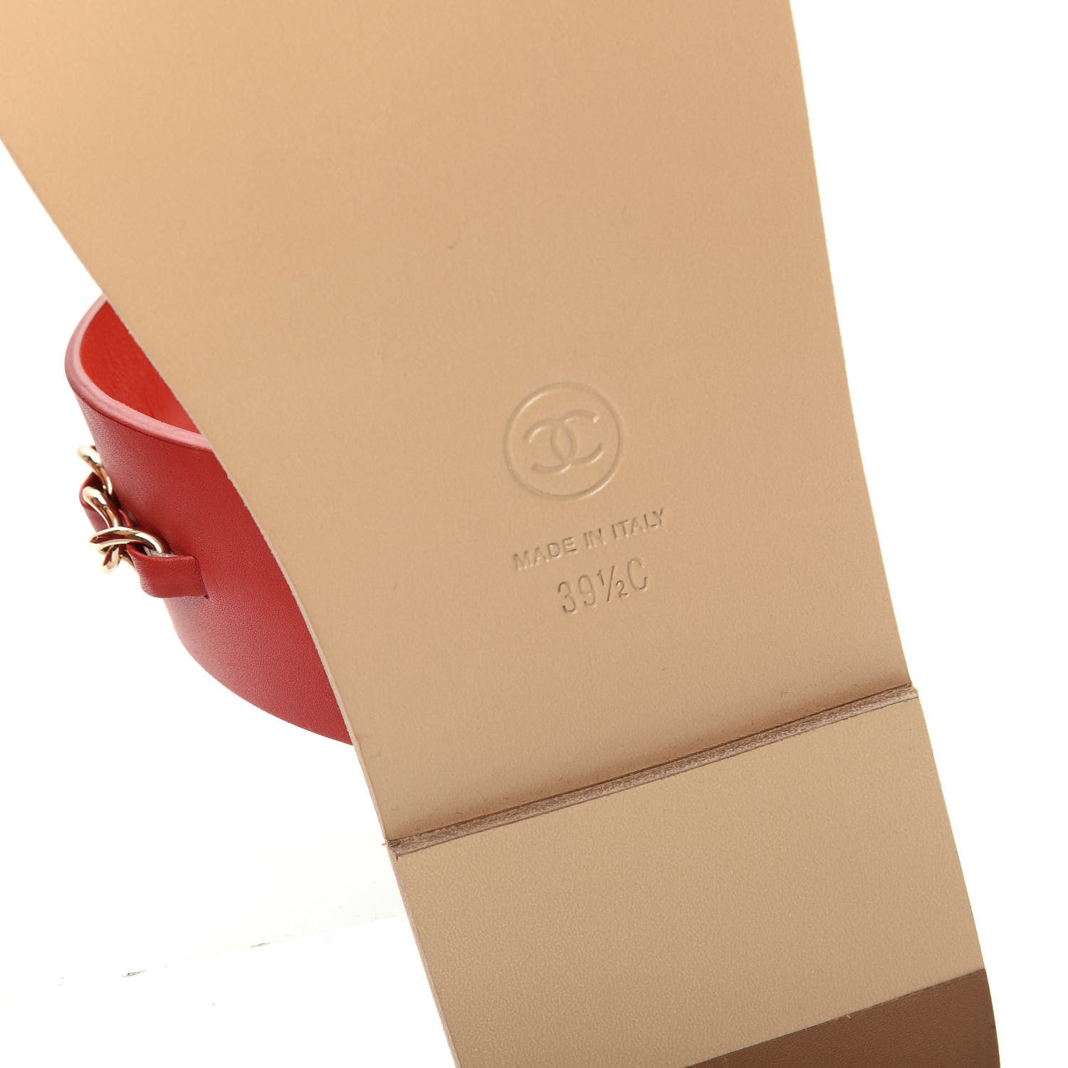 Chanel Calfskin Chain CC Sandals 39.5 Red 9 of 10