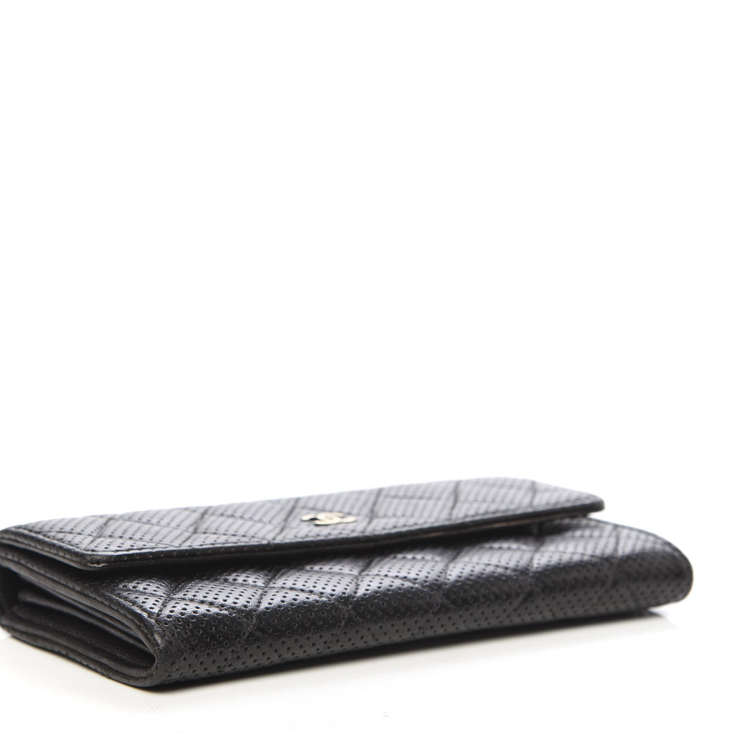 Chanel Perforated Lambskin Quilted Large Gusset Flap Wallet Black 4 of 14