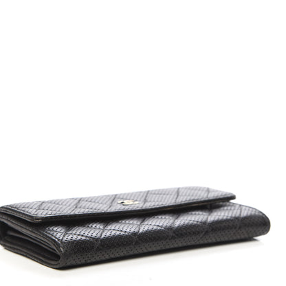 Chanel Perforated Lambskin Quilted Large Gusset Flap Wallet Black 4 of 14