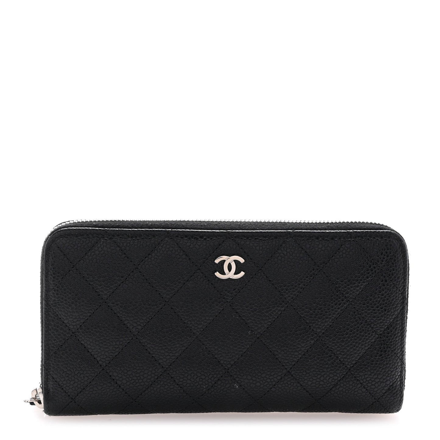 Caviar Quilted Large Gusset Zip Around Wallet Black