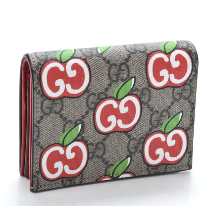 Gucci GG Supreme Monogram Apple Card Case Wallet Beige Multicolor Lobster Red 2 of 9